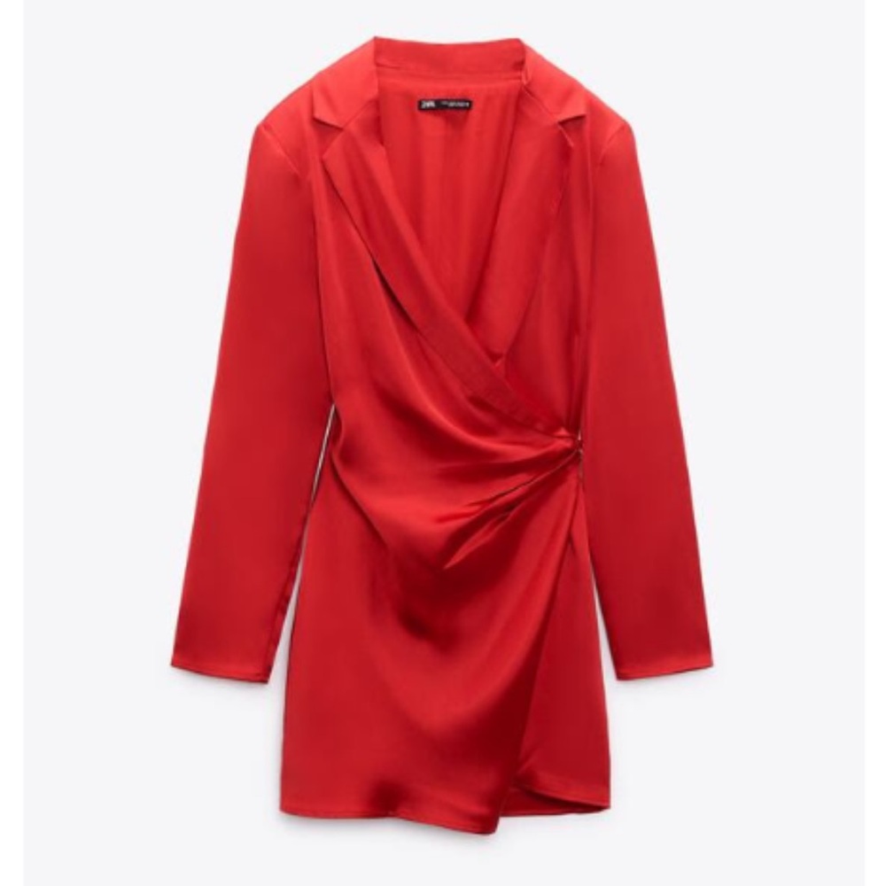 NWOT: Zara - size XS Red Satin Mini Blazer Wrap Dress